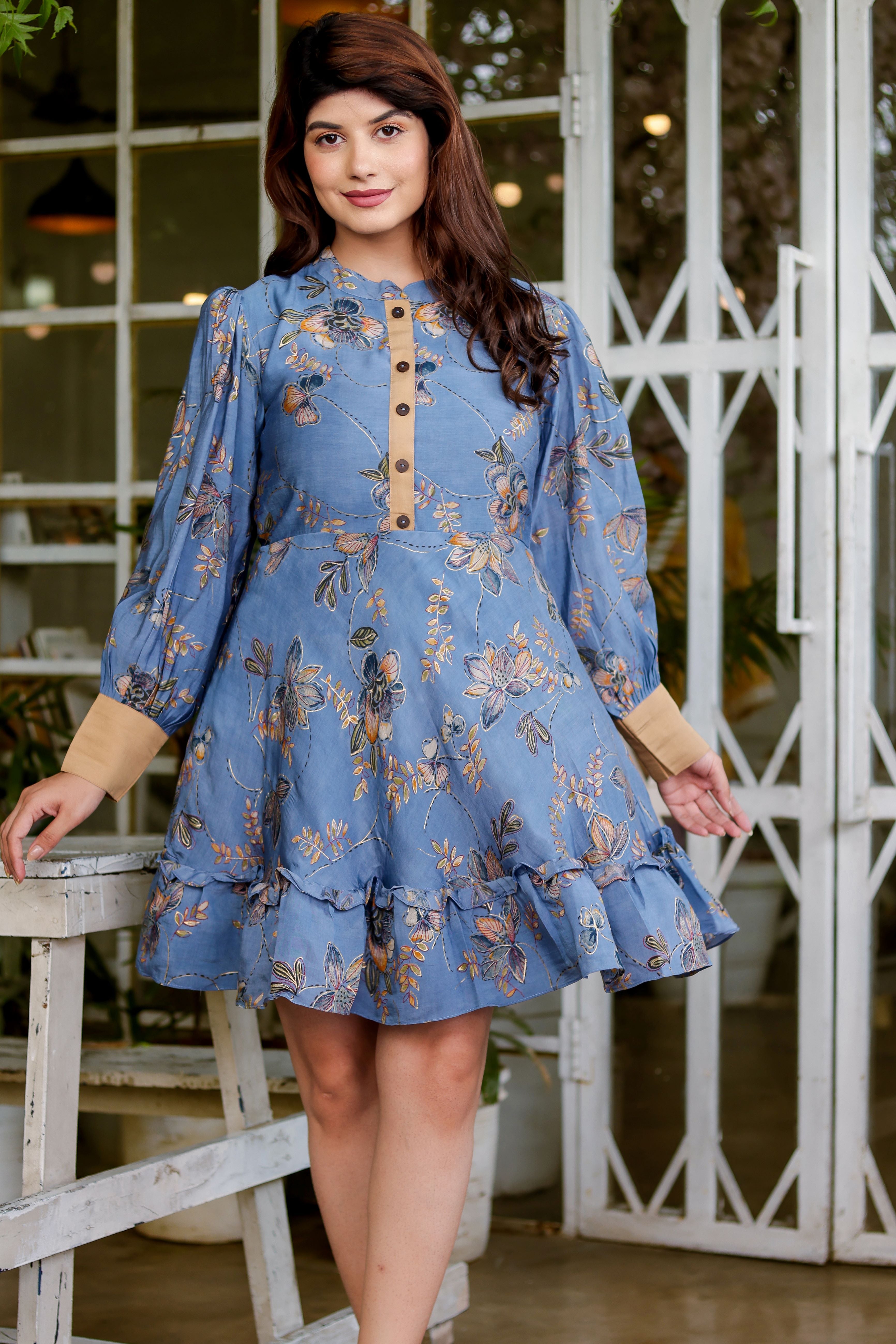 Muslin Blue Layered Dress