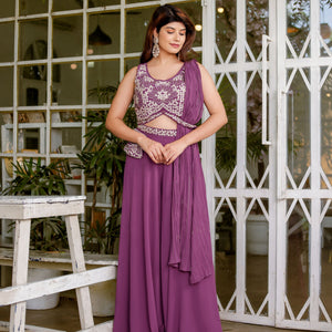 Wine Pearl Top Palazzo Fusion Set