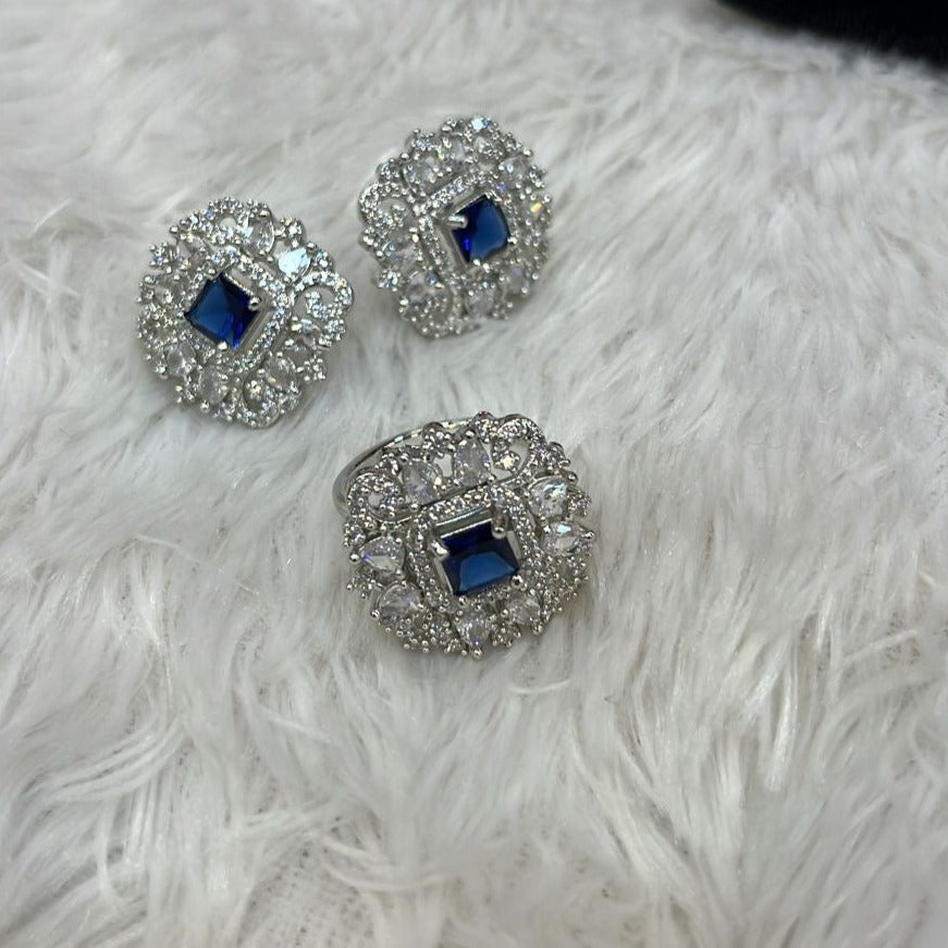 Blue Stone Crystal Earrings