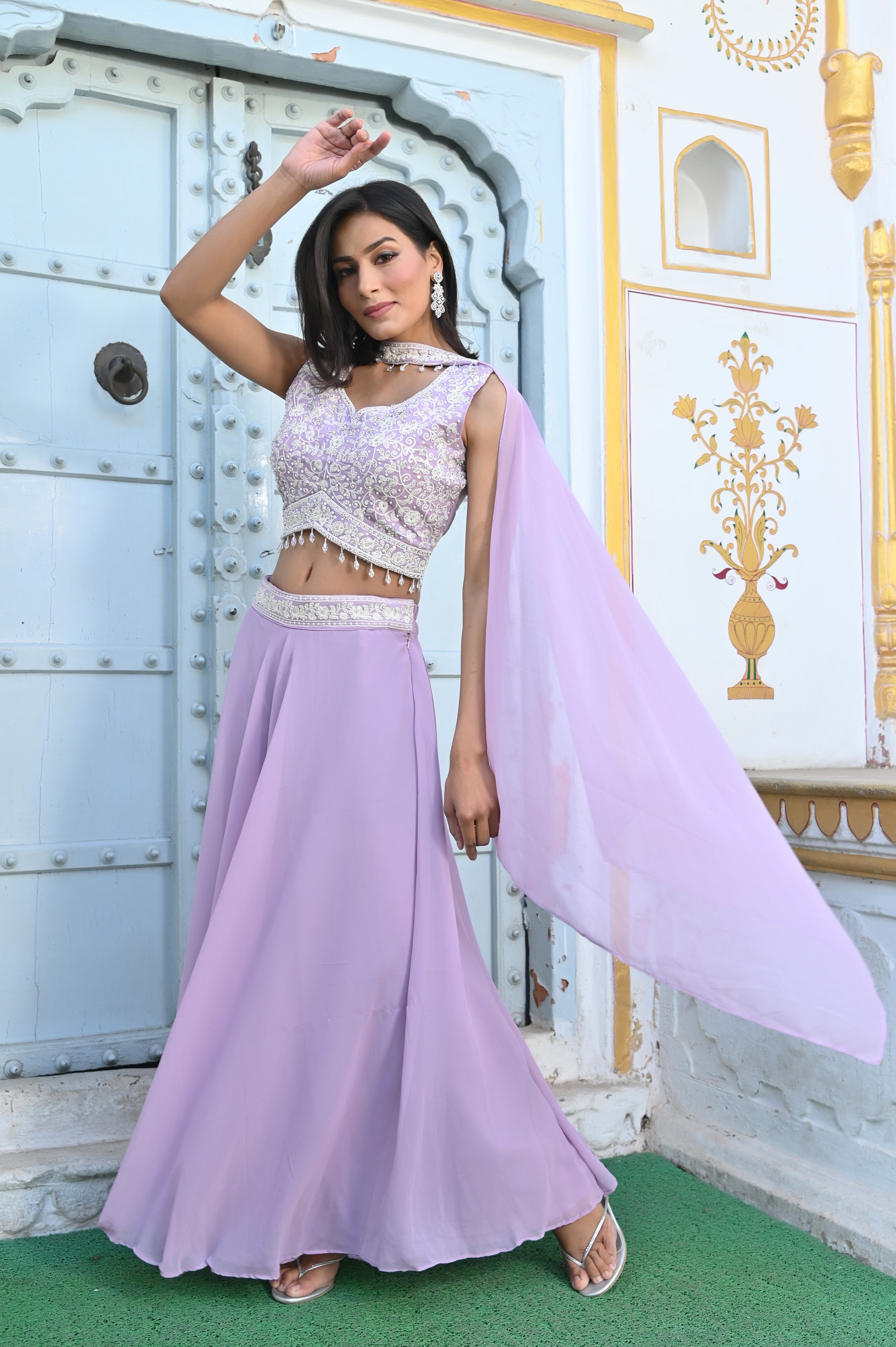 Lavender Top Palazzo Fusion Set