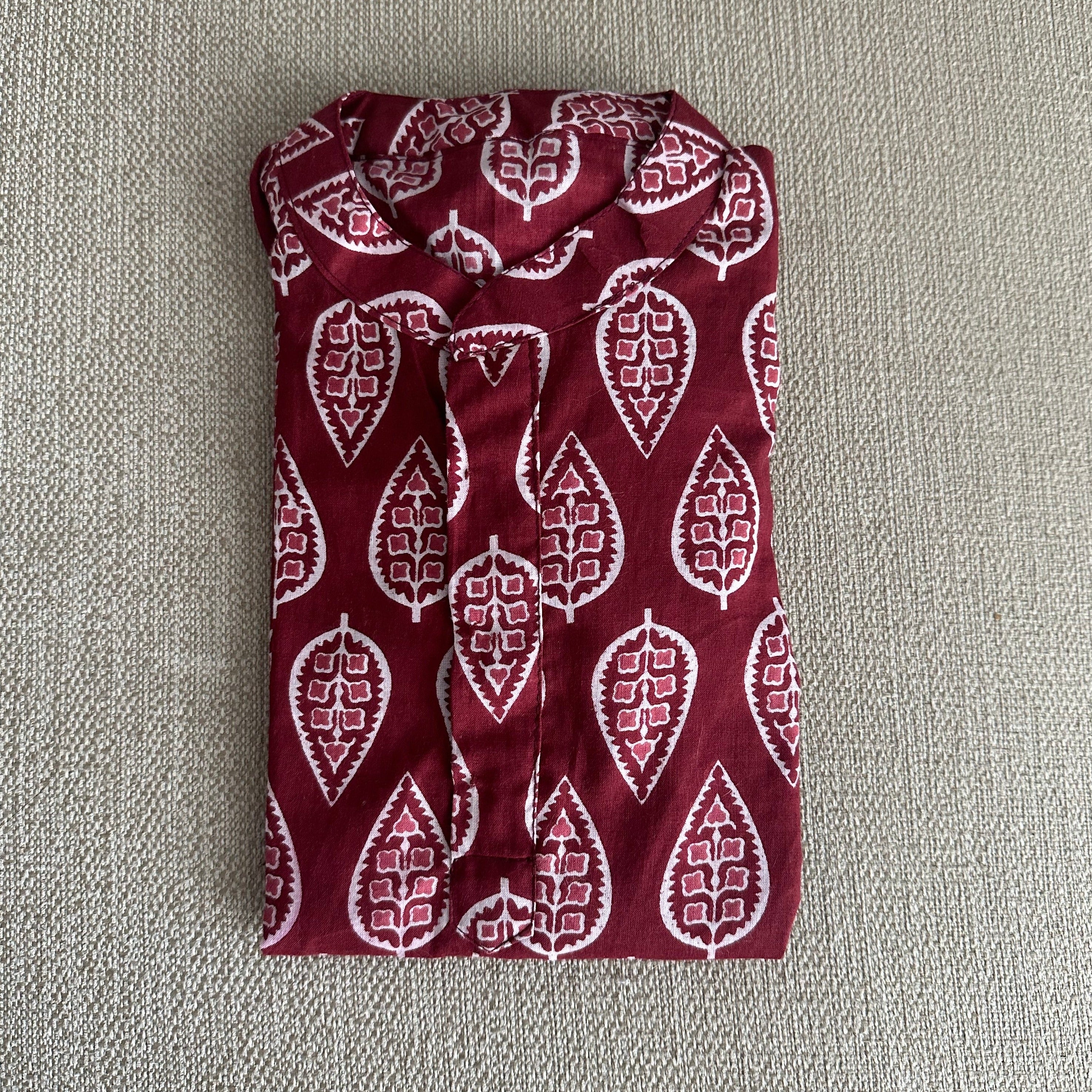 Maroon Block Print Kurta Set