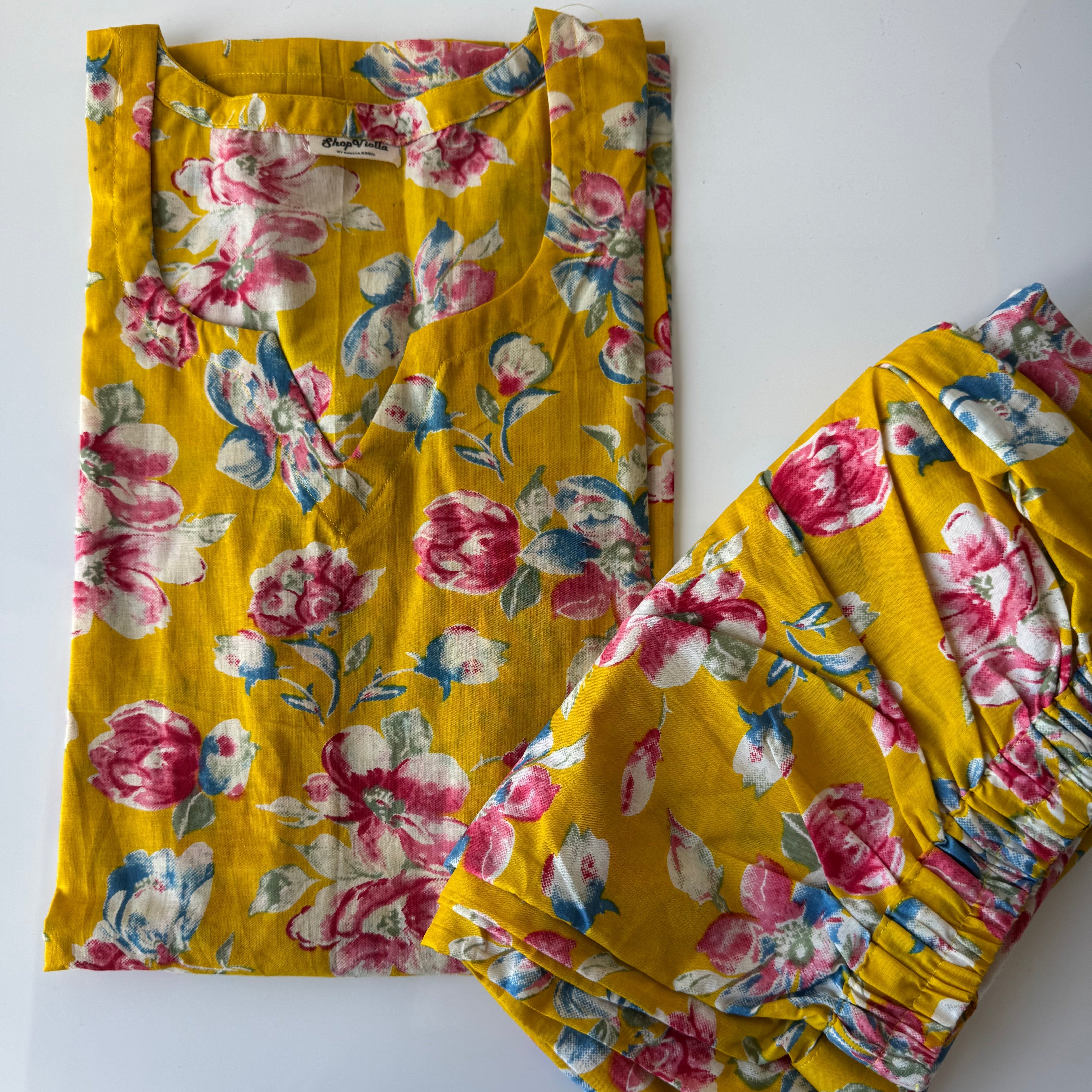 Yellow Blue Pink Floral Lounge Set